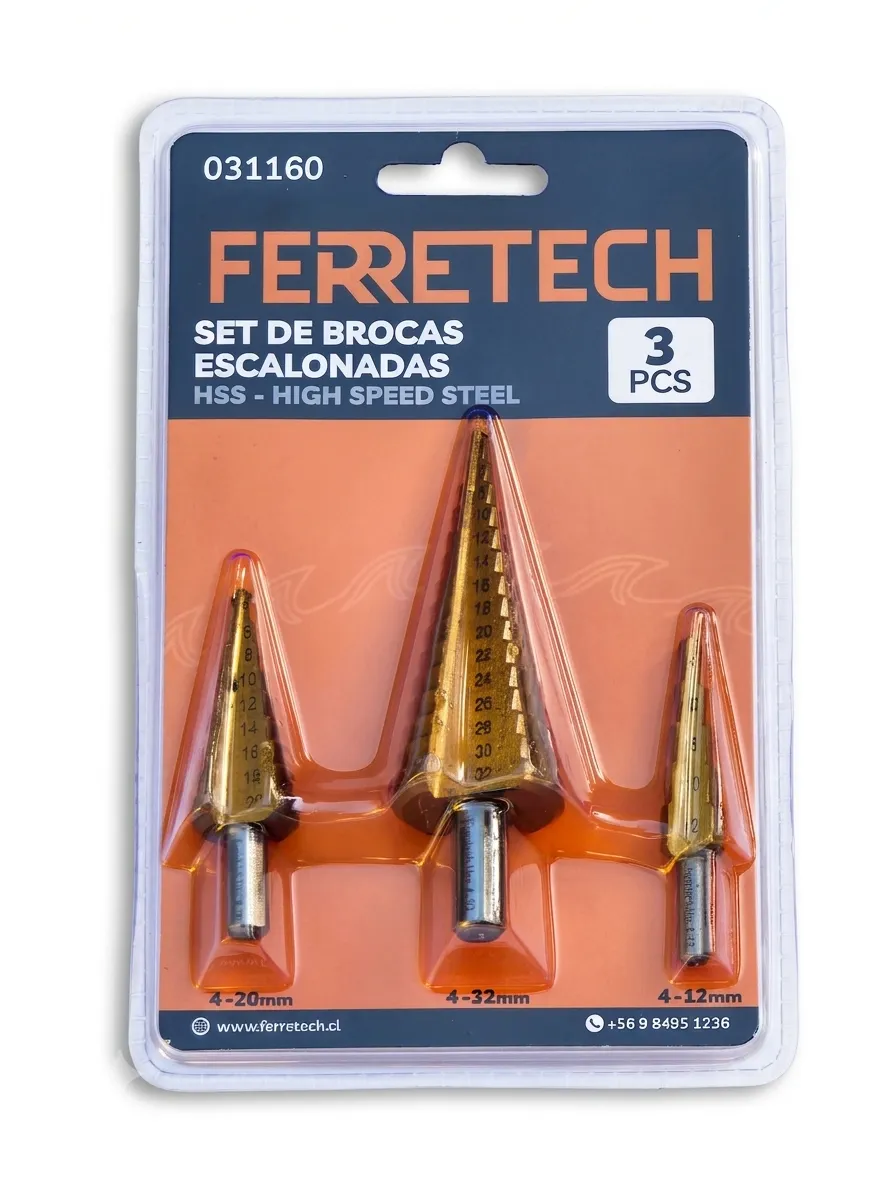 SET BROCA PINO ESCALONADA HSS (3 PIEZAS) 4-12mm 4-20mm 4-32mm